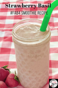 This strawberry basil smoothie tastes like summer in a glass. It's rich, sweet and creamy (even though it contains no dairy or sweeteners.) #Fab4smoothie | www.grownupdish