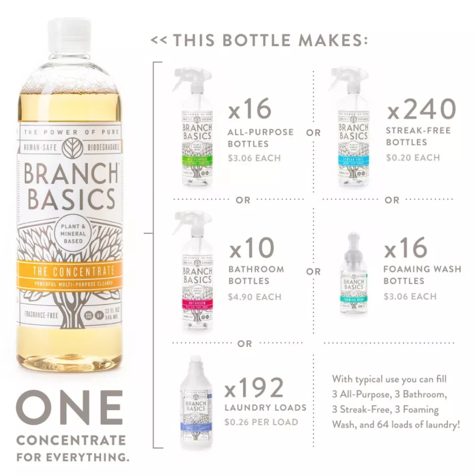 An unbiased review of Branch Basics cleaning products. Use the non-toxic concentrate as laundry detergent, hand soap or spray cleaner. And, it really works! | www.grownupdish.com