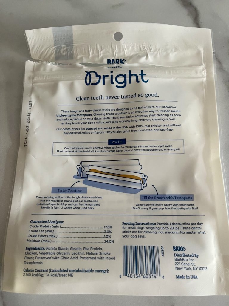 Unbiased review of Bark Bright, the daily dual toothpaste and dental stick system to keep dogs’ funky breath and plaque buildup under control. | www.grownupdish.com